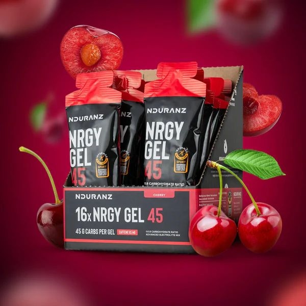 Nrgy Gel 45 Cherry Koffein Kohlenhydrate Triathlon Laufen Radfahren Nduranz
