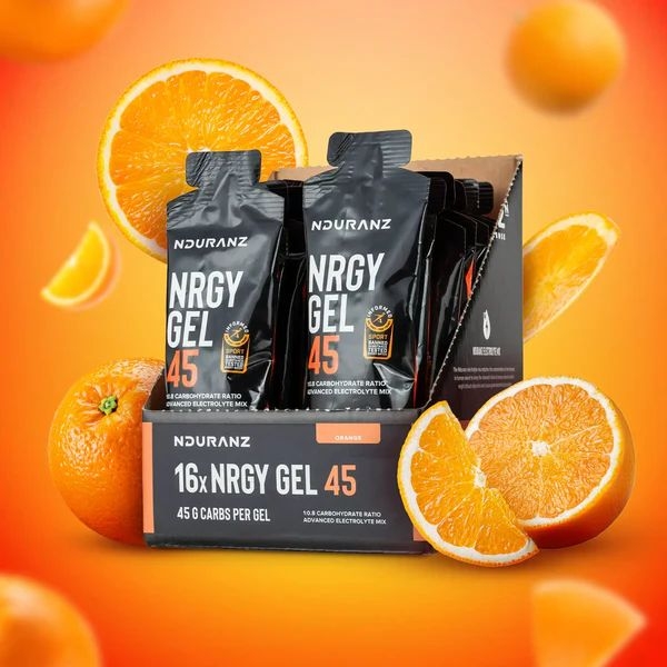 Nrgy Gel 45 Orange Kohlenhydrate Energie Triathlon Laufen Radfahren Nduranz