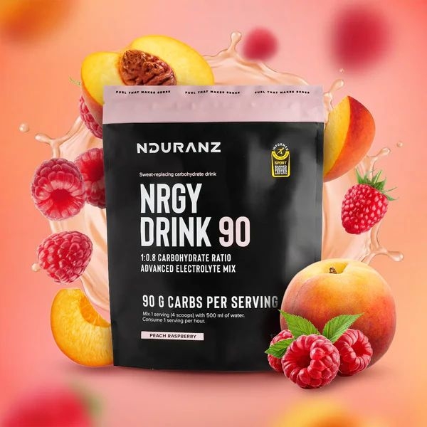 Nrgy Drink 90 Peach Raspberry Limited Edition Kohlenhydrate Energie Triathlon Laufen Radfahren Ndura