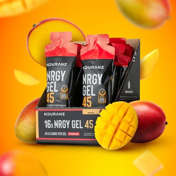 Nrgy Gel 45 Mango Koffein Kohlenhydrate Triathlon Laufen Radfahren Nduranz