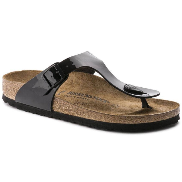 Gizeh Sandalen Zehensteg schwarz Birko-Flor Lack Schmal - Birkenstock